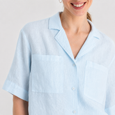 Sky Blue Half Sleeve Cuban Linen Shirt for Women – Breathable and Sustainable Essential
