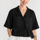 Black Half Sleeve Cuban Linen Shirt for Women – Breathable, Handcrafted Sustainable Essential
