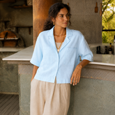 Sky Blue Half Sleeve Linen Shirt for Women – Breathable and Sustainable Essential