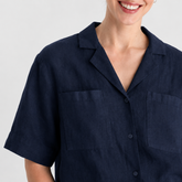 Navy Blue Half Sleeve Cuban Linen Shirt for Women – Breathable and Sustainable Essential