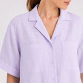 Lavender Half Sleeve Cuban Linen Shirt for Women – Breathable, Handcrafted Sustainable Essential