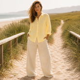 Yellow Full Sleeve Linen Shirt for Women – Breathable and Sustainable Essential