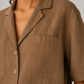 Brown Half Sleeve Cuban Linen Shirt for Women – Breathable, Handcrafted Sustainable Essential