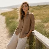 Brown Full Sleeve Linen Shirt for Women – Breathable and Sustainable Essential
