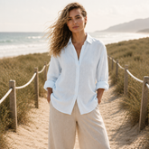 Sky Blue Full Sleeve Linen Shirt for Women – Breathable and Sustainable Essential