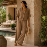 Brown Half Sleeve Linen Shirt for Women – Breathable, Handcrafted Sustainable Essential