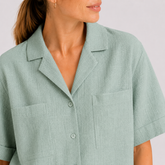 Minty Green Half Sleeve Cuban Linen Shirt for Women – Breathable, Handcrafted Sustainable Essential